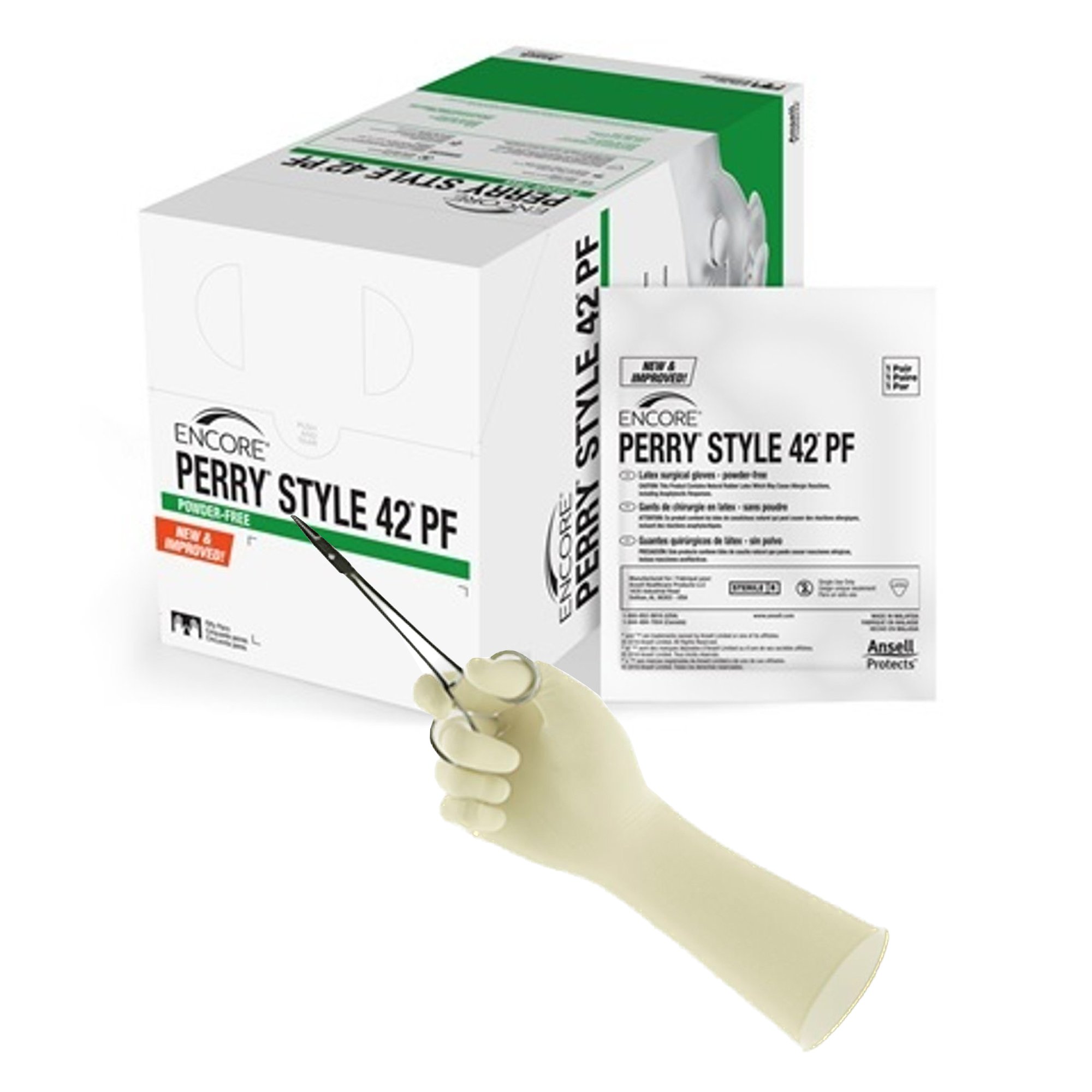 Gloves Surgical ENCORE® Perry® Style 42® PF Size 5.5 Sterile Latex Standard Cuff Length Micro-Textured Natural Chemo Tested (50PR/BX 4BX/CS) by Ansell Healthcare Products LLC  ID 5711100PF